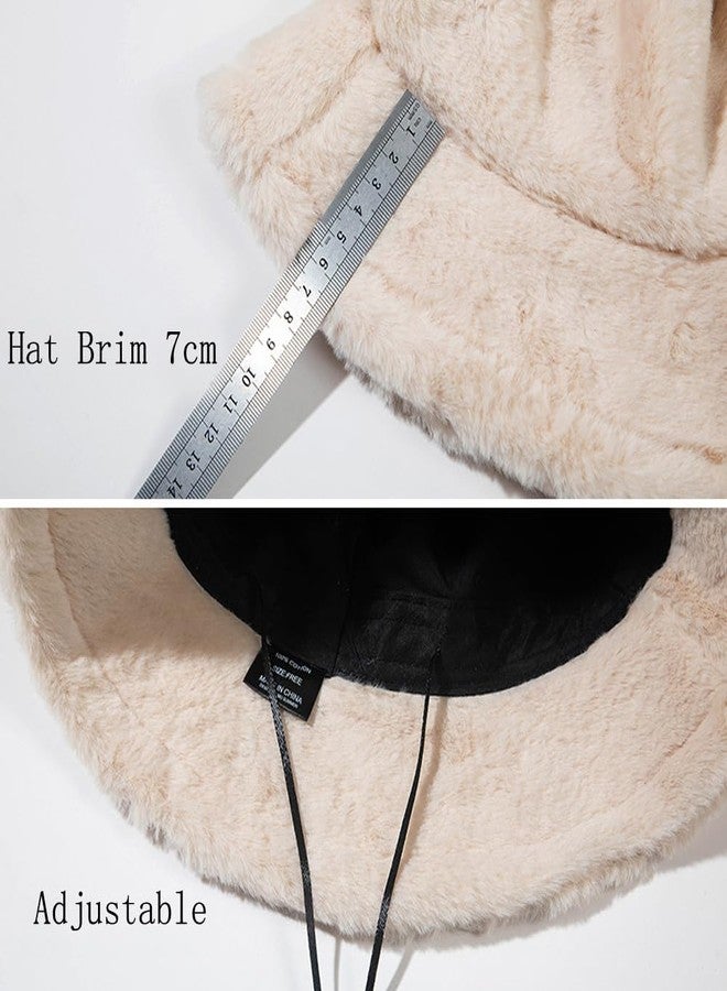KORADI Womens Winter Bucket Hat Warm Faux Fur Hats Solid Color Wide Brim Caps(Royal Blue - Image 3